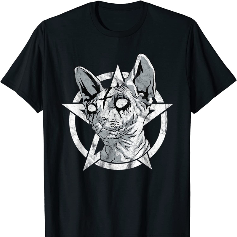 Sphynx Cat Goth และ Death โลหะ Sphinx Occult Tshirt ผ้าฝ้าย 100% เสื้อยืดขนาด SML XL XXL 3XL 4XL