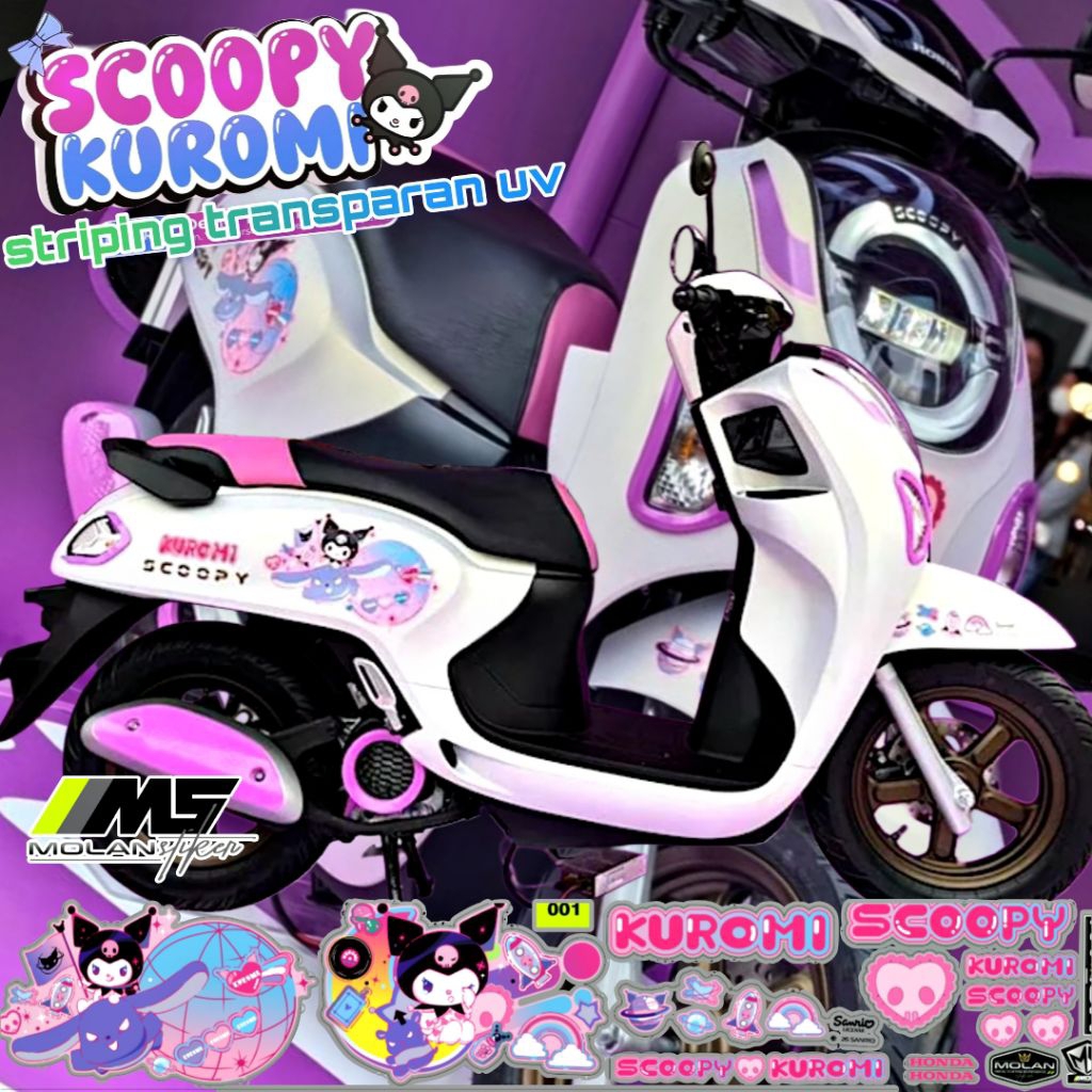 Decal สติกเกอร์ Striping Variation โปร่งใส Uv Scoopy x Kuromi ใหม่ Scoopy Limited Edition Kuromi Scoopy Gen 5 Scoopy Gen 4 Scoopy Gen 3 Scoopy Fi Gen 2 Scoopy Karbu Gen 1 Decal Scoopy Lis Scoopy โปร่งใส Striping ตัดสติกเกอร์ Scoopy แอนิเมชั่น Onepeace 1