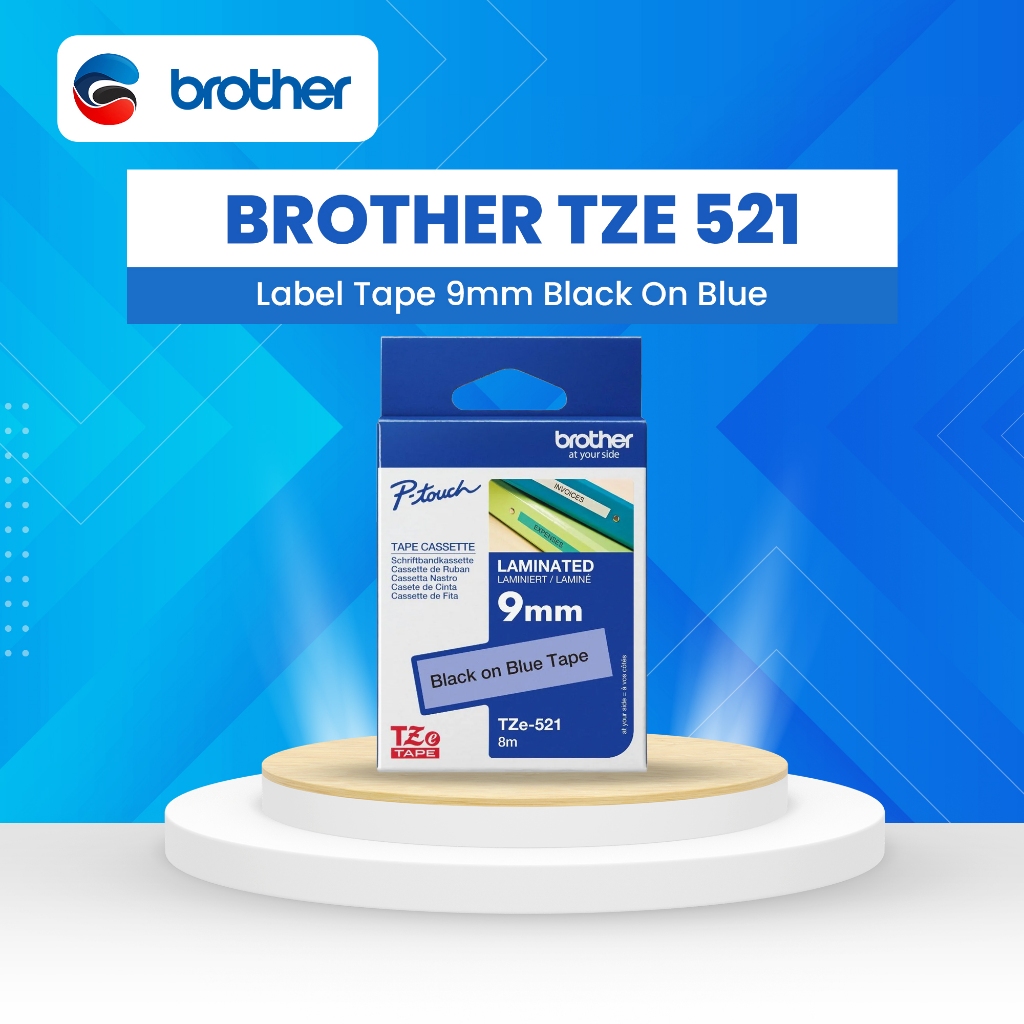 BROTHER Label Tape TZE 521 9mm สีดํา บนสีน้ําเงิน