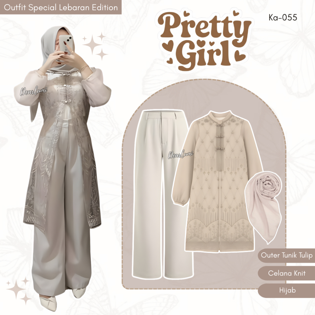 Dearlumi - ชุดสวย 3in1 Eid อินเทรนด์ (Outer Tulip + Hijab Bella Square + กางเกงถักงาช้าง) ชุด Eid Mu