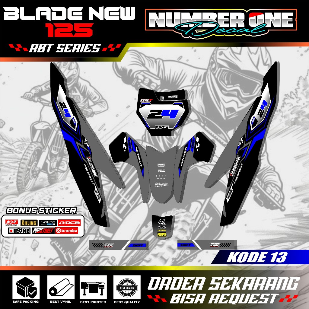 สติ๊กเกอร์ RBT BLADE NEW 125 MOTOR RBT BEBEK MODIF SUPERMOTO YZ CRF KLX KX KTM RBT รหัส 13