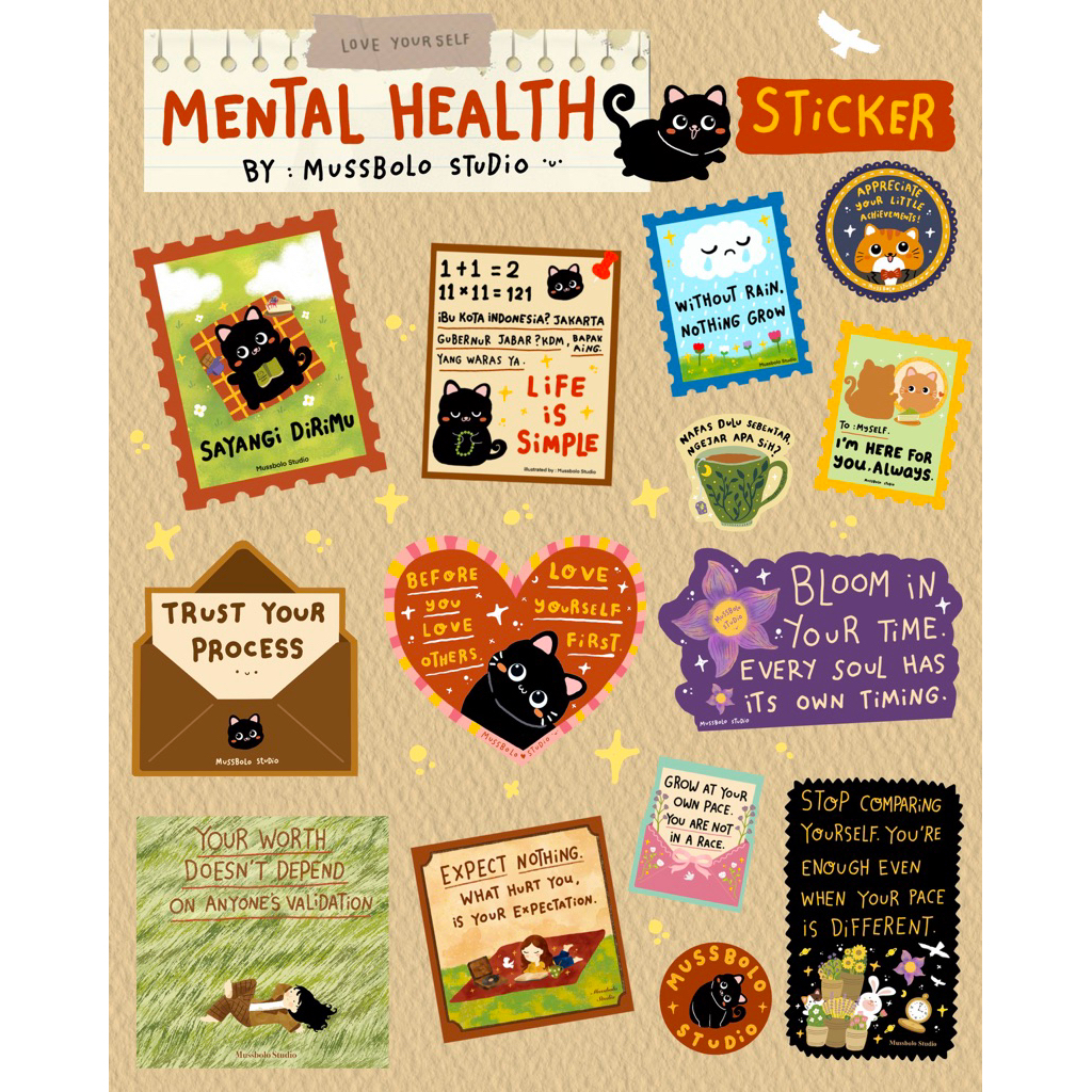 Mental Health Glitter Sticker - Healing, self love | Journaling Sticker ความงาม | ตกแต่ง