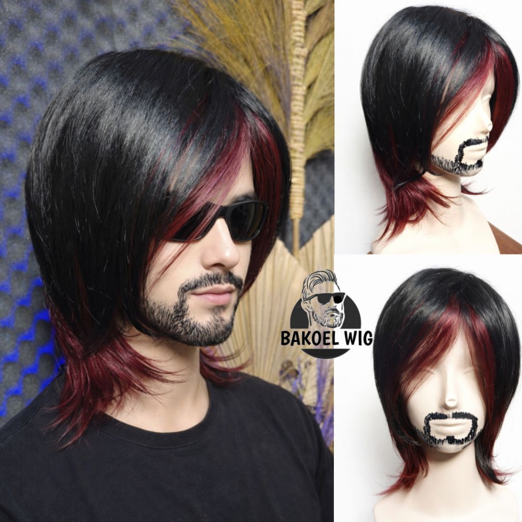 BAKEEL MENS WIG SHORT HAIR WOLFCUT CURTAIN KOREAN ARTIST STYLE รหัส A5 ผ้าม่านสีผู้ใหญ่