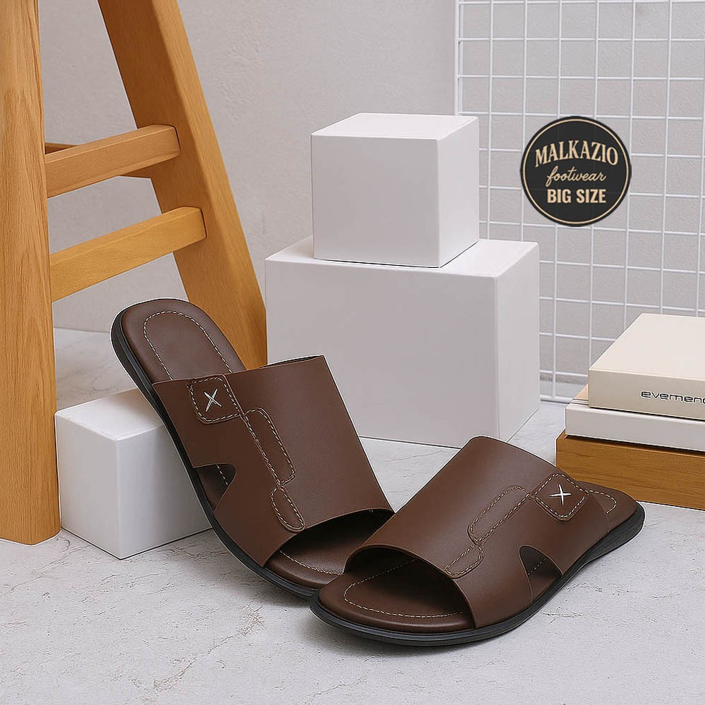 Malkazio - Handle Brown J-01 | ไซส์ใหญ่ | รองเท้าแตะผู้ชาย จัมโบ้ ขนาด 44 45 46 47 48 รองเท้าแตะหนัง