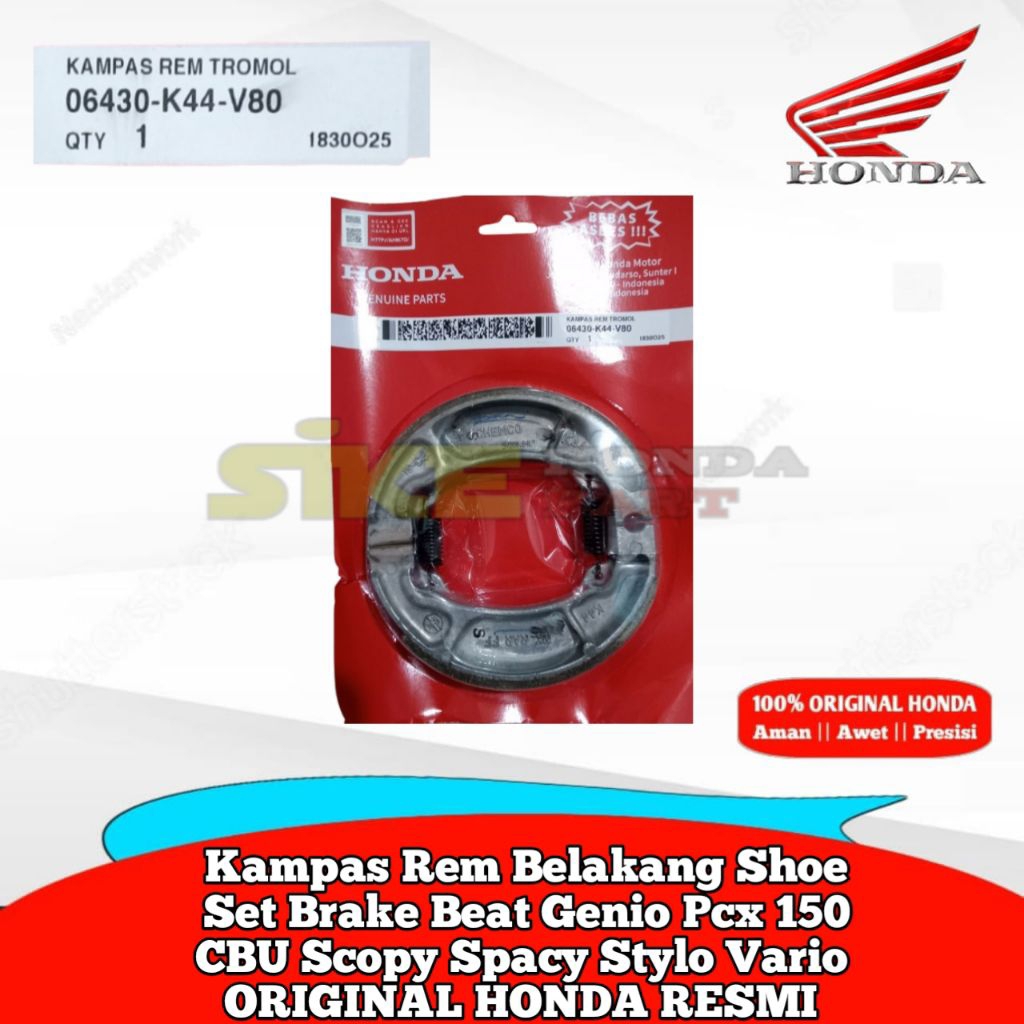 06430-K44-V80 ผ้าเบรคหลัง Drum Beat Genio Pcx 150 CBU Scoopy Spacy Stylo Vario OFFICIAL