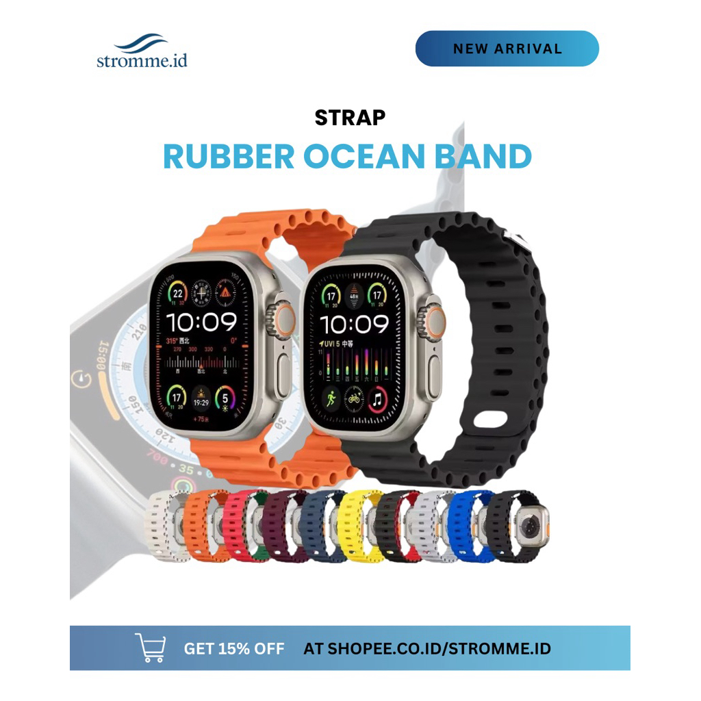 สายยาง SmartWatch Series 10 Ultra 9 8 7 6 5 4 3 SE 2 iWatch 38/40/41/42/44/45/46/49mm (Ocean Band)