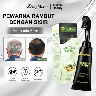 ZingMane Pewarna Rambut Alami 100ML - Hair Coloring Cream Buah & Sayur, Tanpa Amonia & SLS, Rambut Penghitam Uban, Penghitam Rambut Herbal dengan Aroma Buah, Hasil Natural & Tahan Lama
