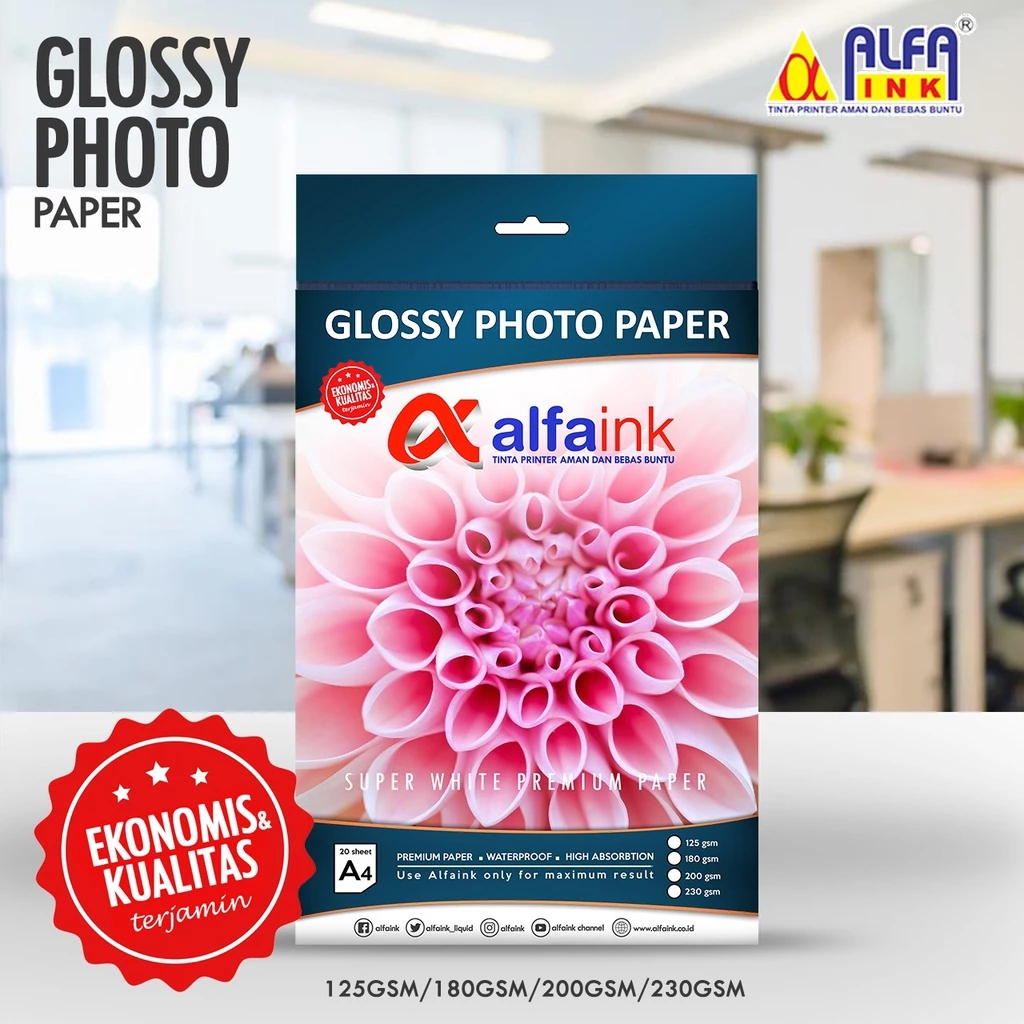 ALFAINK GLOSSY PAPER WATERPROOF - กระดาษพรีเมี่ยม A4 PHOTO PAPER PRINTING PHOTO PAPER