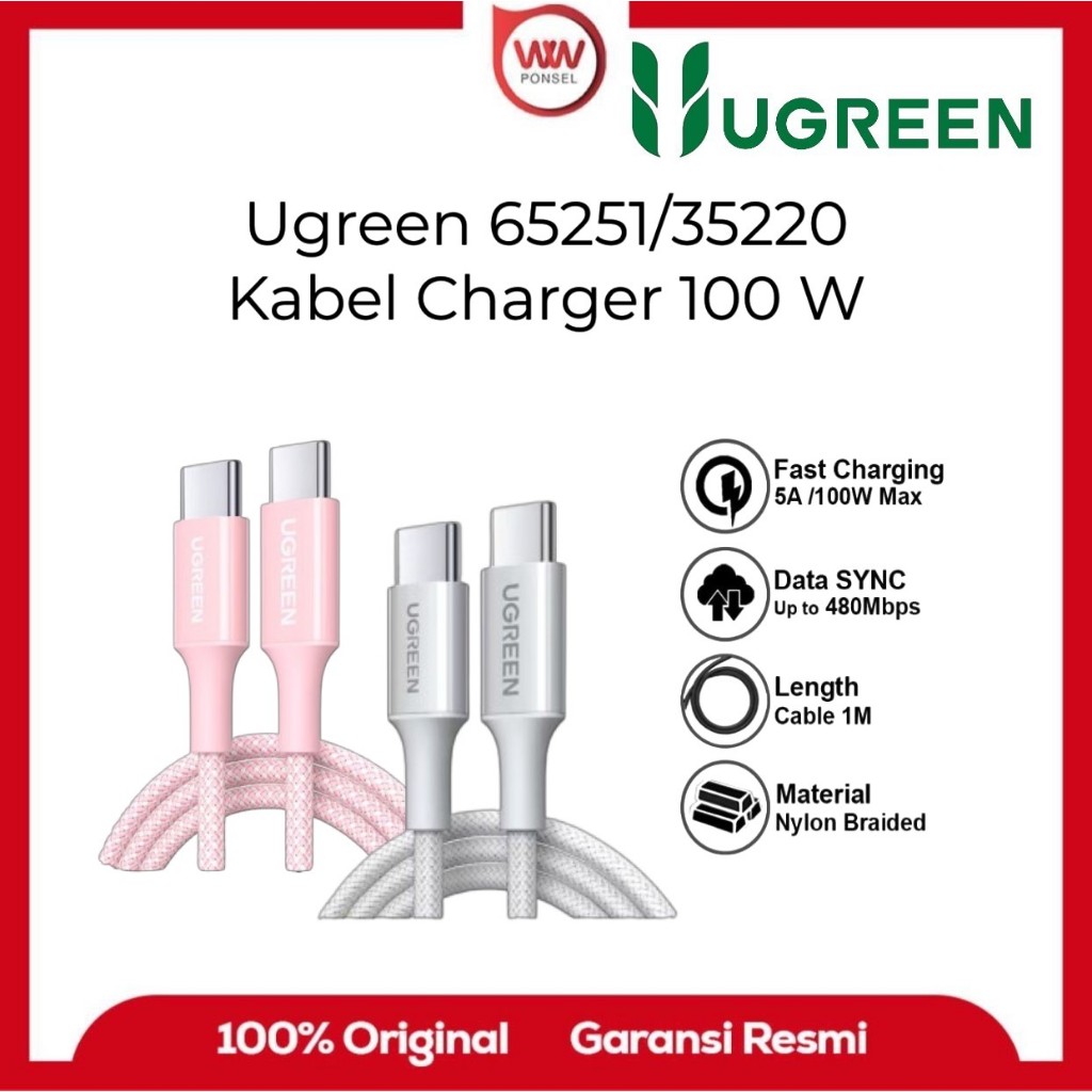 Ugreen 65251/35220 PD Type C to Type C Data Cable Fast Charging 5A Max 100 W