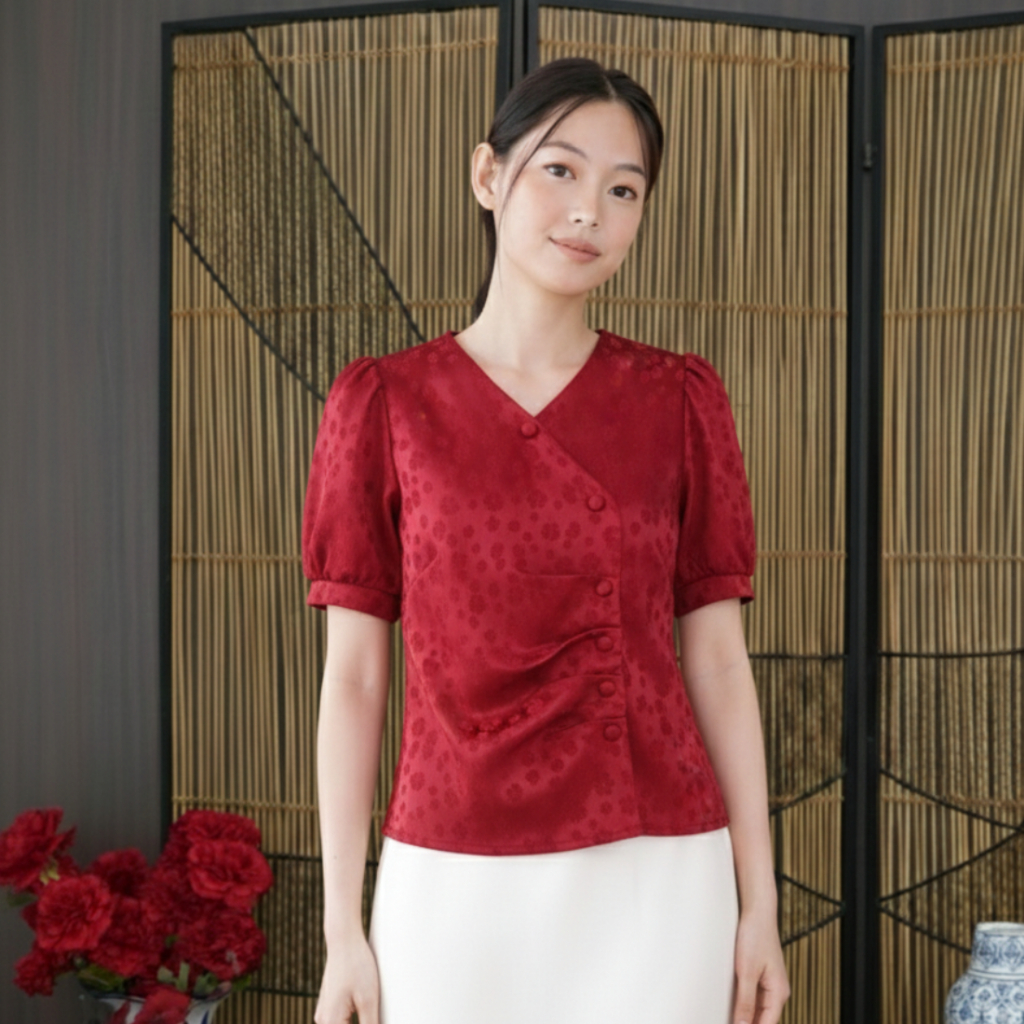 MKY CLOTHING BLOUSE V-NECK YOUNG HEE SHORT SLEEVE BLOUSE (LUNAR COLLECTION)