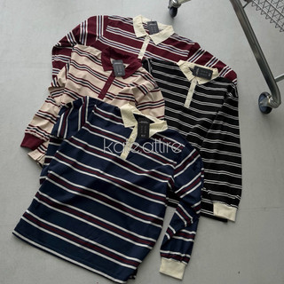 Kate | Rugby Kaos Oversize Motif Garis Berkerah Cotton 24s