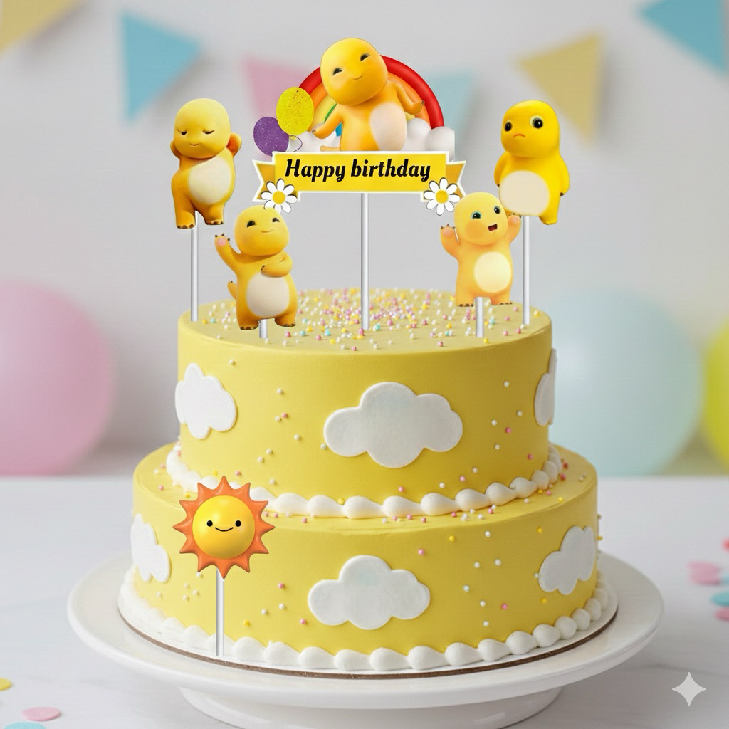 ที่รองเค้กธีม Nailong / ตกแต่งเค้ก Dino สีเหลือง Nailong