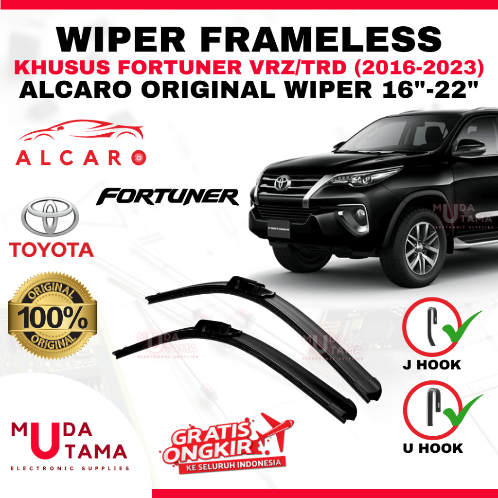 ที่ปัดน้ําฝนไร้กรอบ FORTUNER VRZ TRD GR 2016 ถึง 2023 Original Alcaro - ไม้กวาดกระจก FORTUNER VRZ TR