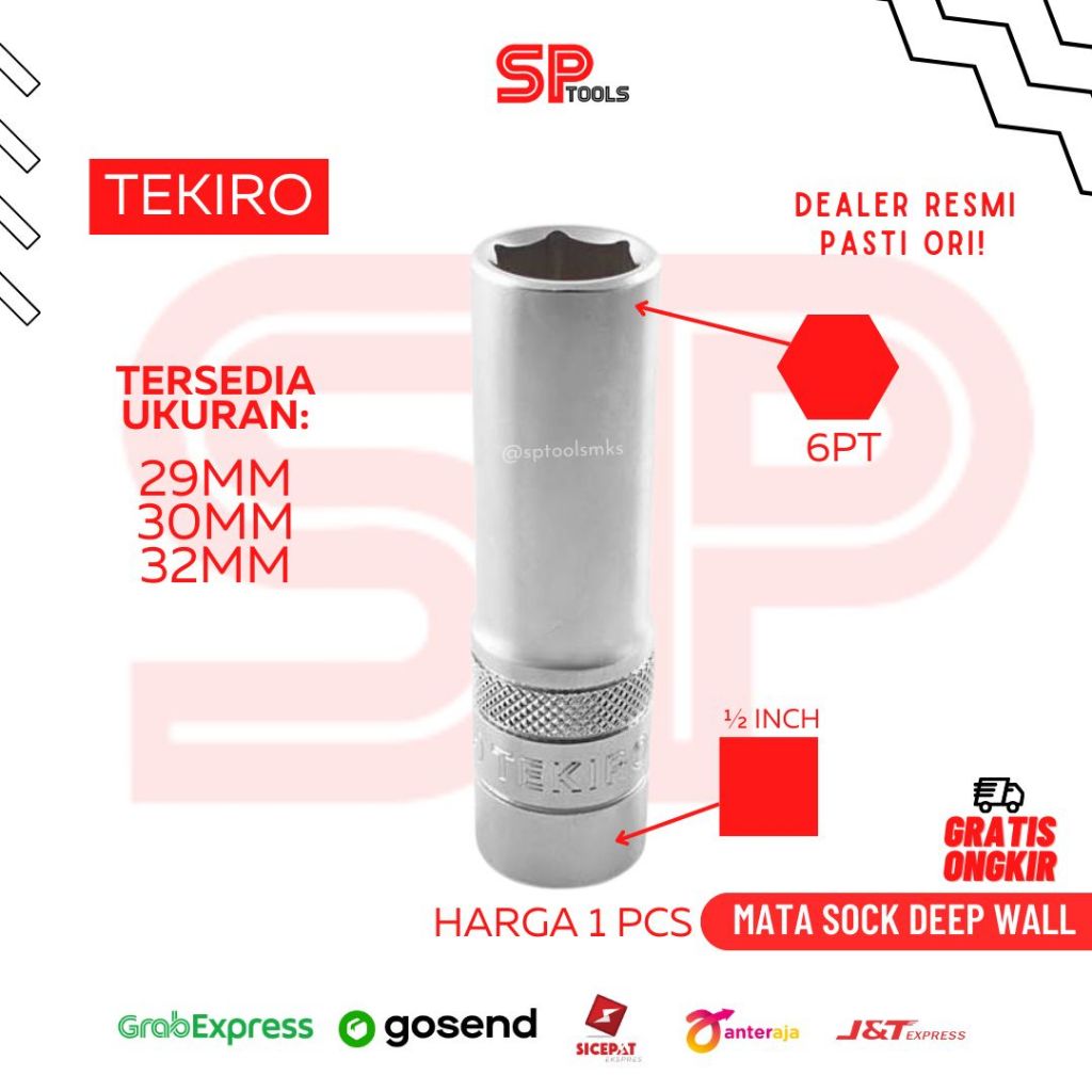 MATA DEEP WALL SHOCK SOCKET BIT / LENGTH MODEL 1/2" 6PT CRV TEKIRO 29MM 30MM 32MM