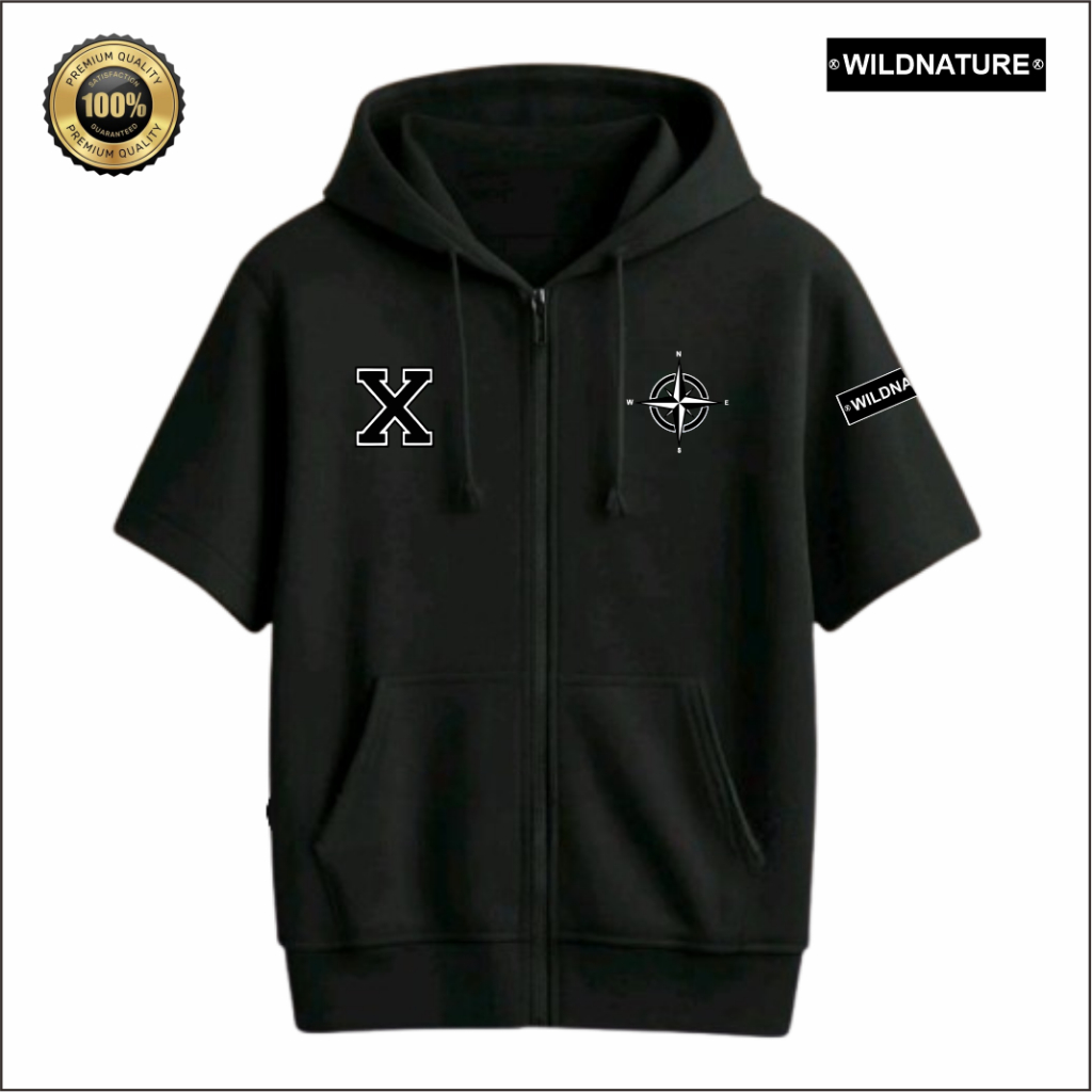 WIDNATURE SWETER HOODIE ZIPPER SHORT SLEEVE สําหรับผู้ชายและผู้หญิง - 280 แกรม THICK FLEECE FABRIC -