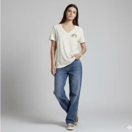 GAP เสื้อยืดผู้หญิงคอวีเด็กสีเหลือง