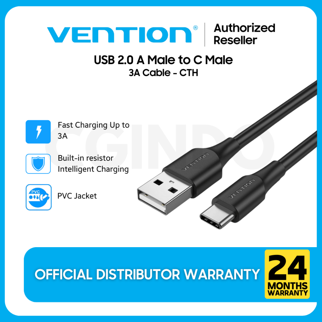 Vention Cable Charger USB A to C 3A Fast Charging 0.25M 0.5M 1M USB 2.0 A Male to C Male 3A Cable Bl