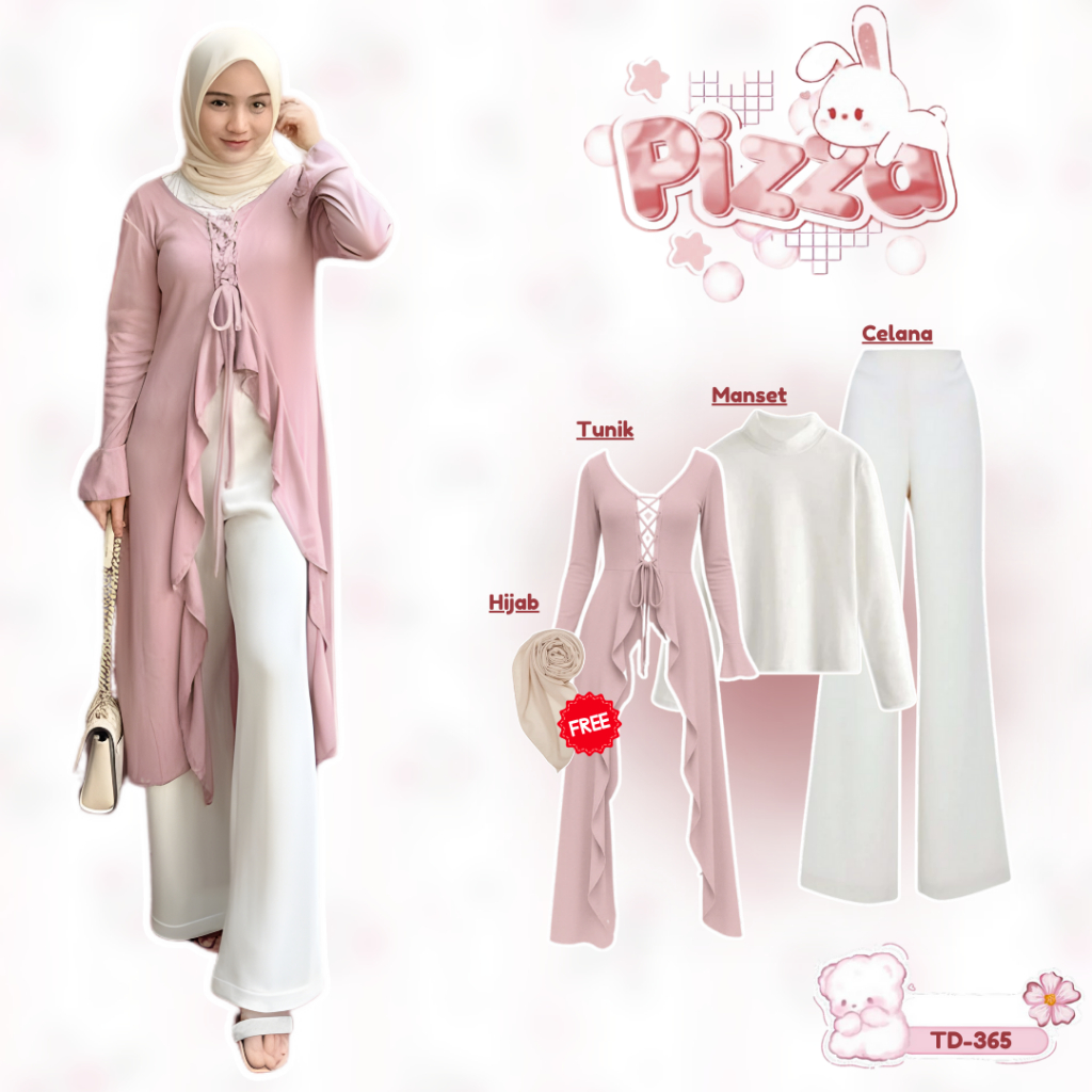 Urbanstreetwear - ชุดฮิญาบ 3 In 1 Eid (เสื้อบัลเล่ต์ + ข้อมือ + กางเกง Cutbray) วัยรุ่น SET TD 365