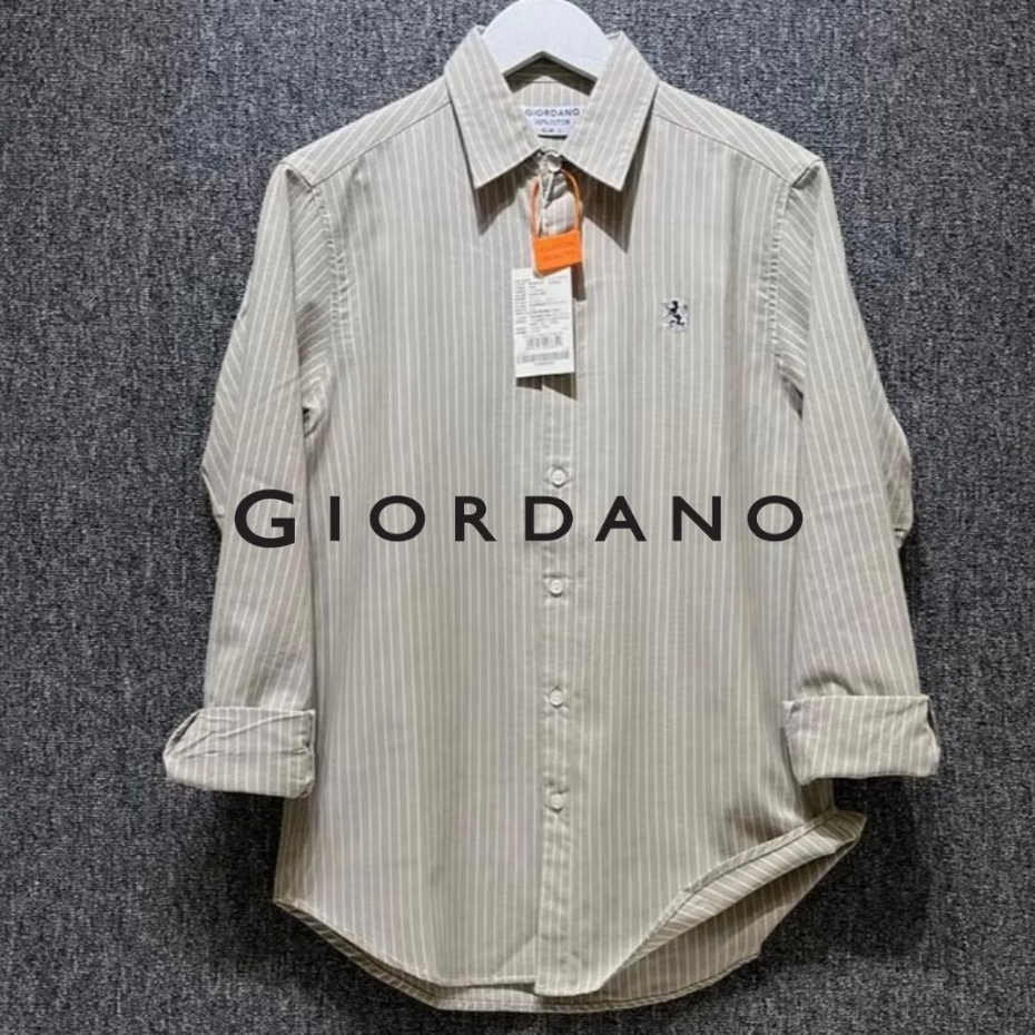 KEMEJA GIORDANO 3D Mens Long Striped Official Shirt | เย็บปักถักร้อยเต็มรูปแบบ Oxsford Ganham สไตล์ผ