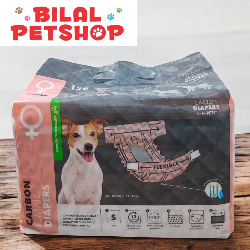 M-Pets Carbon Diapers เนื้อหาสุนัขตัวเมีย 15 ชิ้น / ผ้าอ้อมสุนัขเพศเมีย Mpets Pampers ผ้าอ้อมสุนัข M