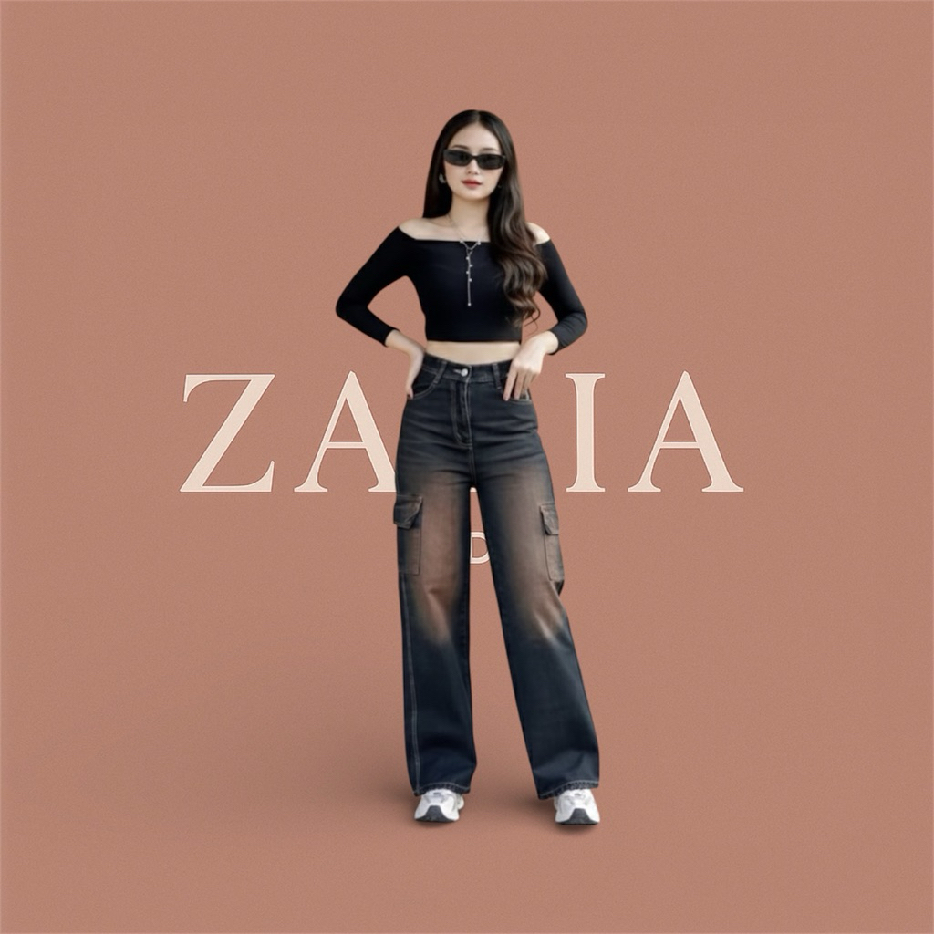 ZARIA CARGO RARE - Baggy Cargo Jeans Retro Unisex Highwaist Baggy Retro Womens Cargo Pants Jeans