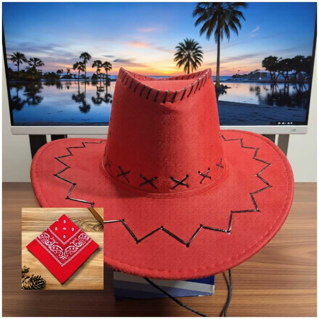 2-IN-1 หมวก COWBOY ผู้ใหญ่ + ชุดหมวก SCARF / COWBOY สําหรับผู้ชายและผู้หญิง