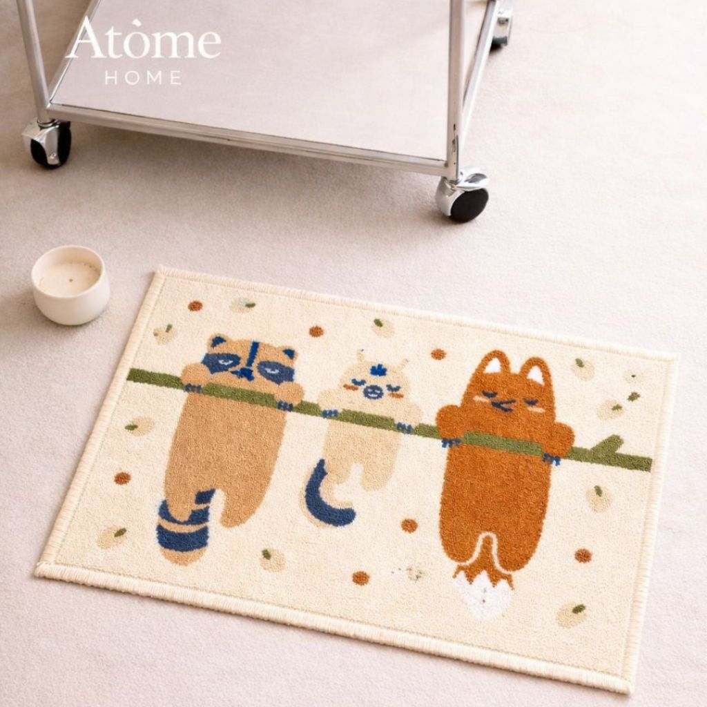 Atome Home พรมเช็ดเท้าไนลอนกันลื่น – ลายสัตว์น่ารัก | พรมเช็ดเท้าสุนทรียภาพมินิมอล