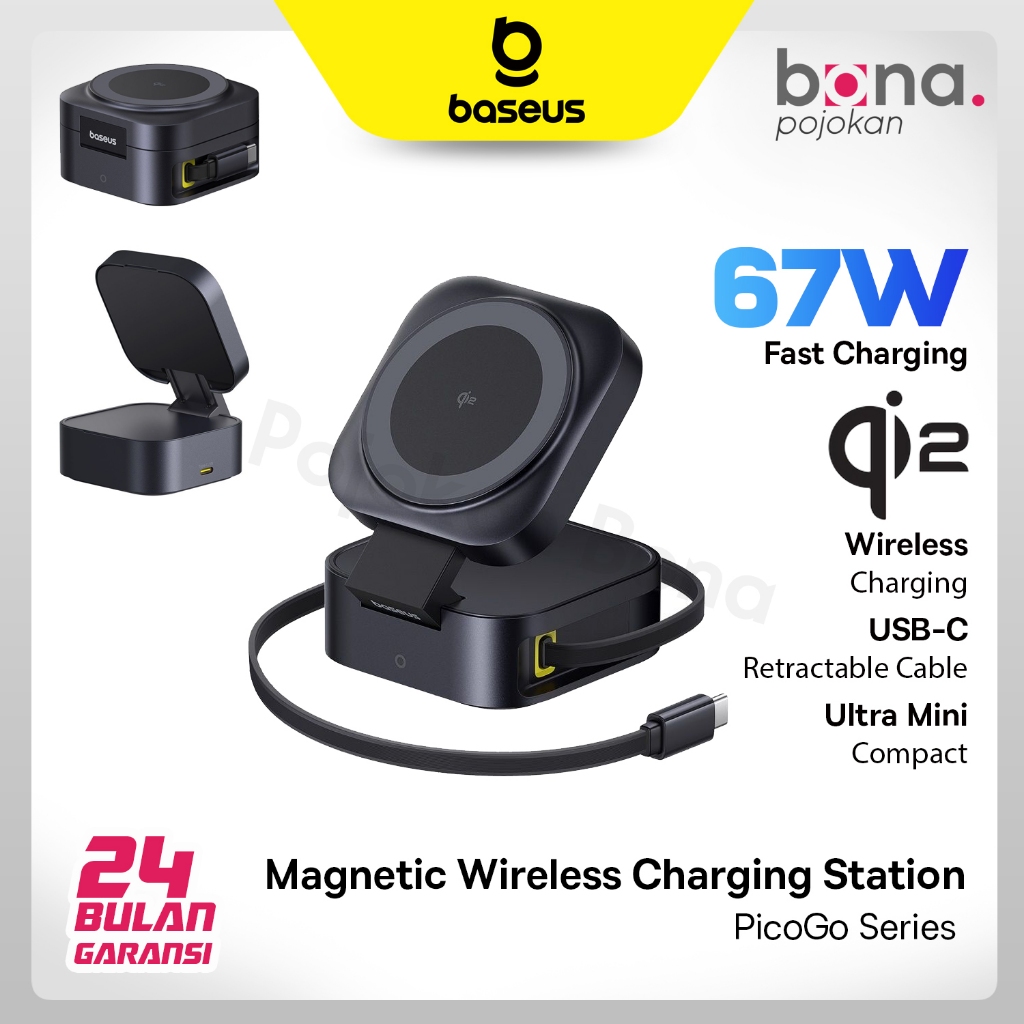 Baseus PicoGo 2 in 1 Magnetic Wireless Charger Qi2 67W Type C Cable