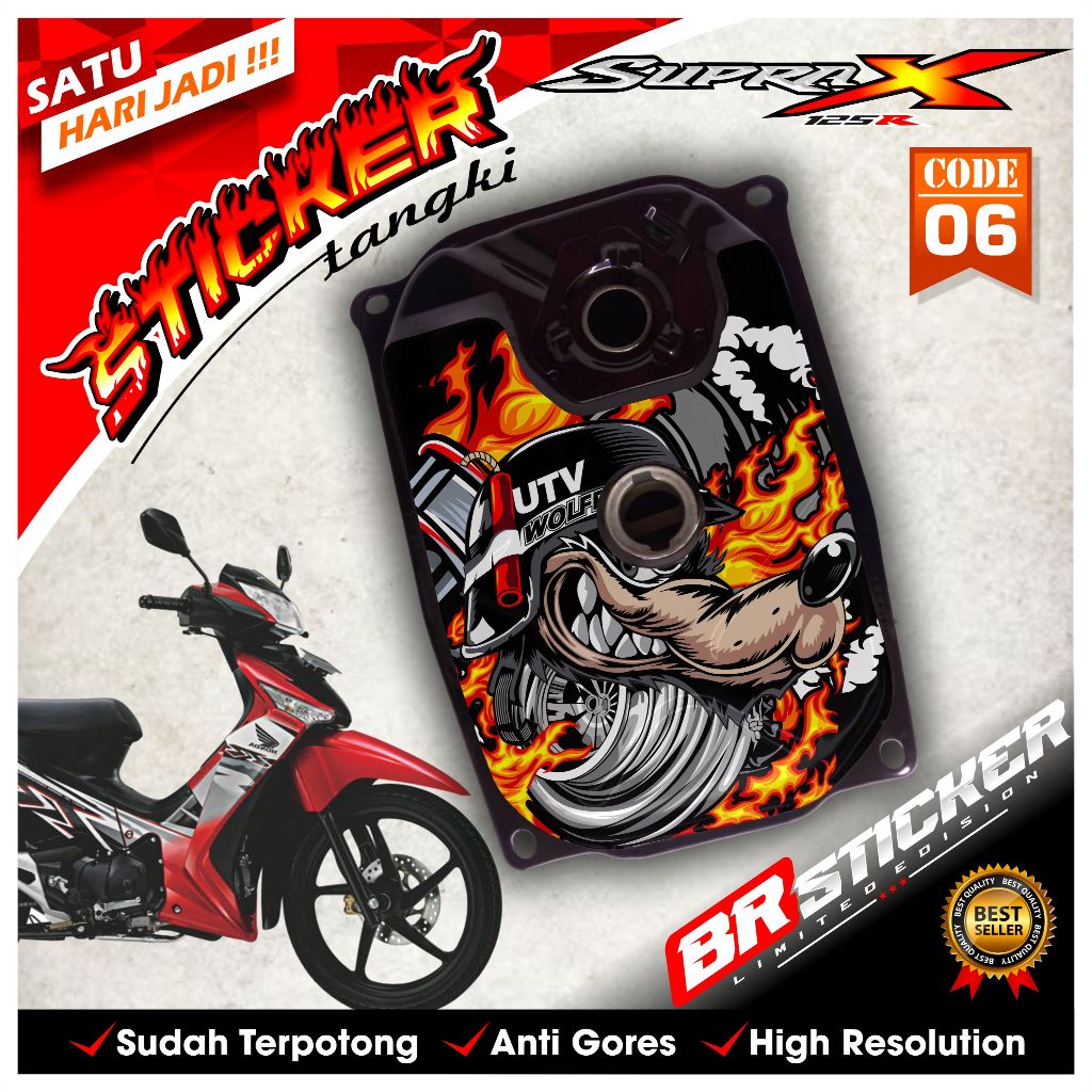Supra X 125 Karisma 125 Wave 125 สติ๊กเกอร์ถังน้ํามันเชื้อเพลิงสามารถปรับแต่งแล้ว Cut BR.06