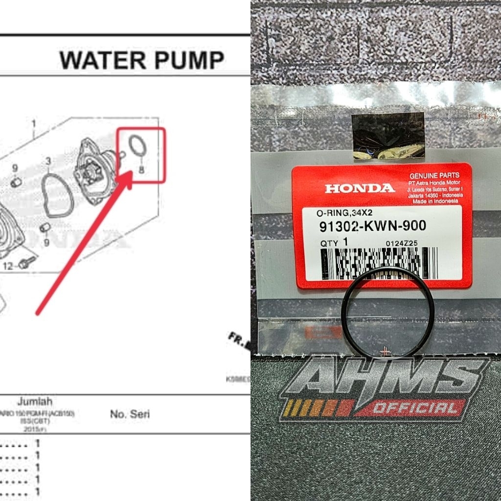 Oring O Ring 34x2 Waterpump Vario 150 125 PCX ADV 91302KWN900 Original AM