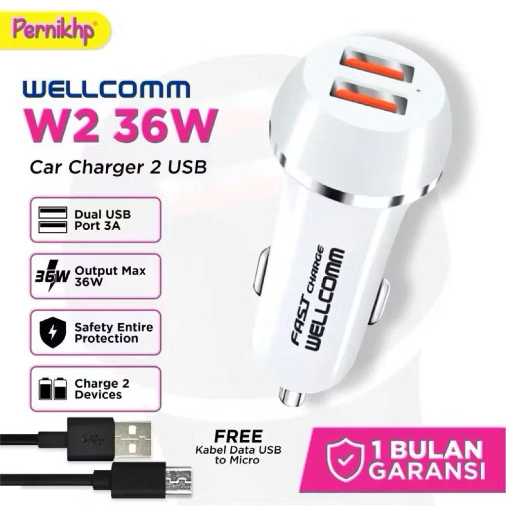 WELLCOMM 36W DUAL PORT USB FAST CHARGER TYPE C/MICRO