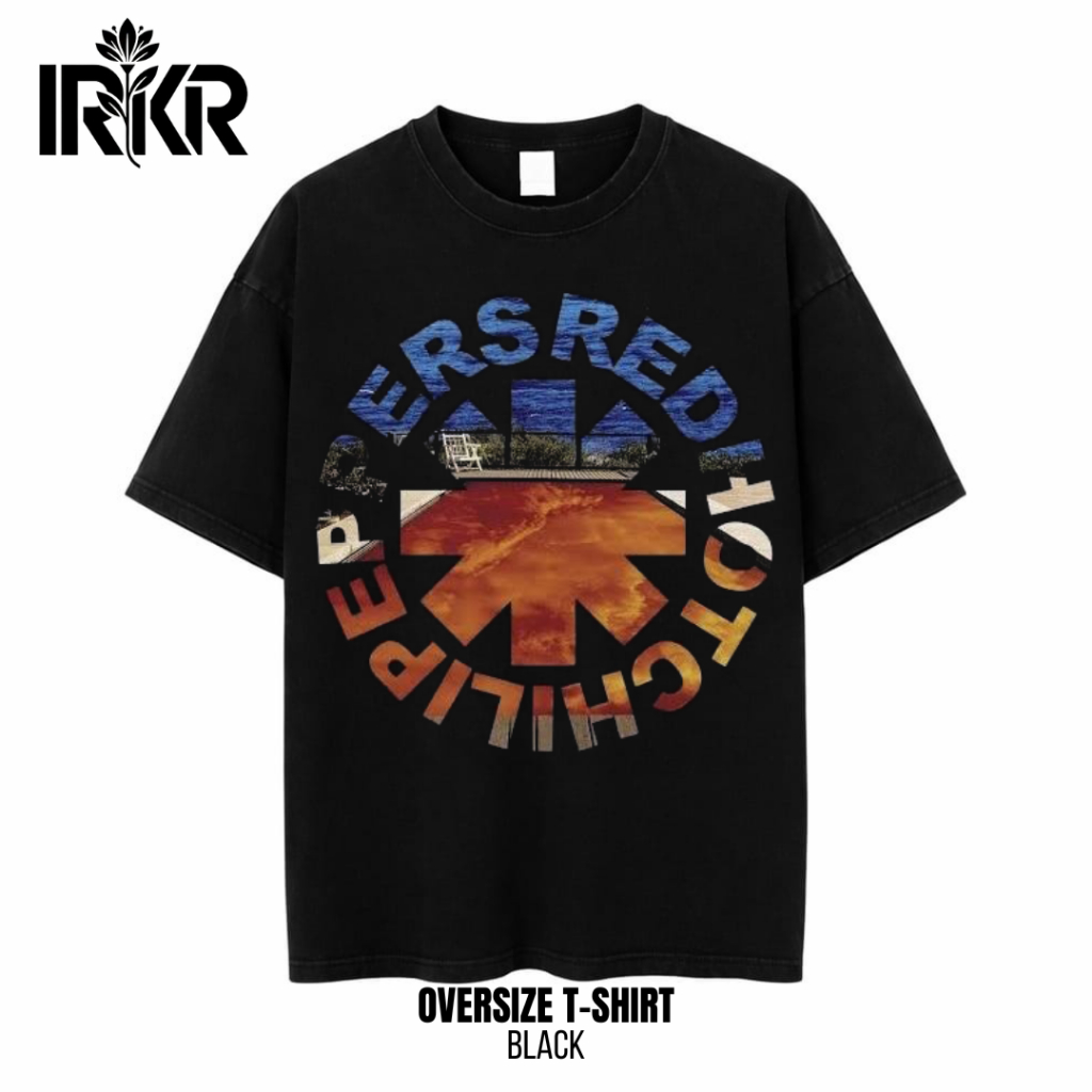 IRKR เสื้อยืดโอเวอร์ไซส์ Unisex สีดํา "RHCP" - Band 2