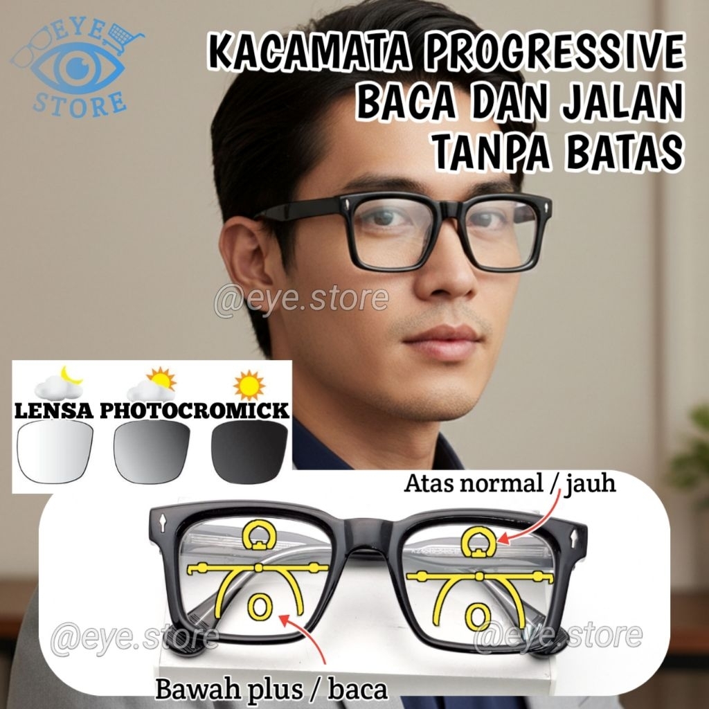 PROGRESSIVE PHOTOCHROMIC FREAM 1048 GLASSES PACKAGE PROGRESSIVE LENS WITH BASS อ่านและเดิน