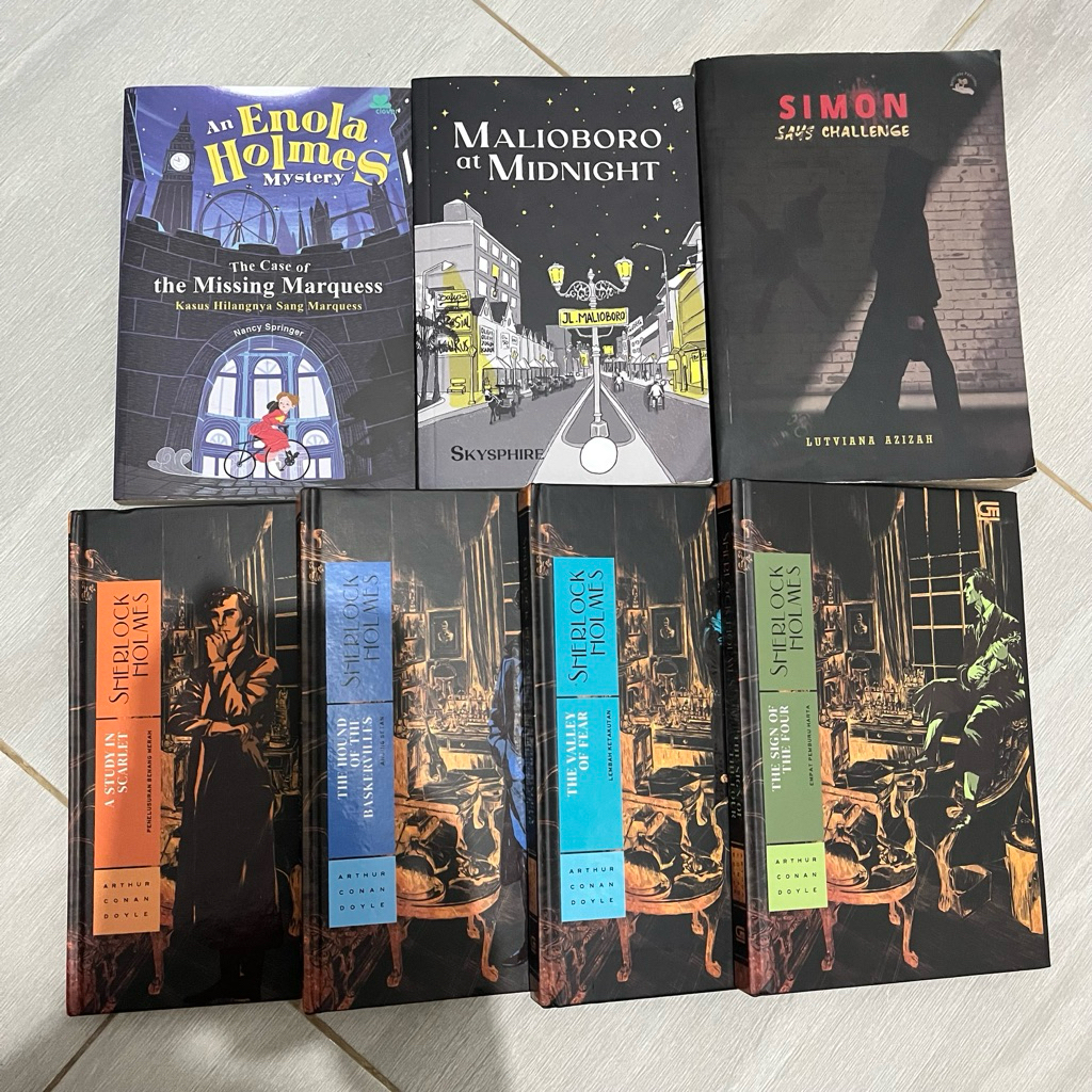 PRELOVED NOVEL MALIOBORO AT MIDNIGHT, SIMON SAYS CHALLENGE, SHERLOCK HOLMES ปกแข็ง, ENOLA HOLMES