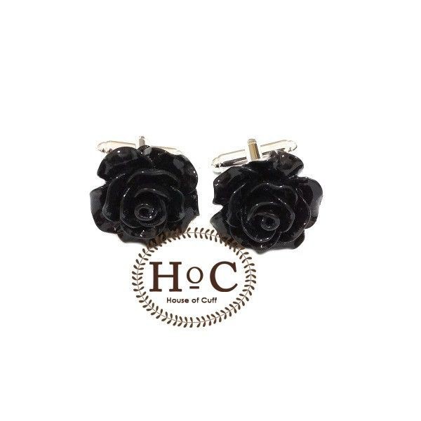 KEMEJA Houseofcuff French Cuff Shirt Button FLOWER WAX BLACK CUFFLINKS