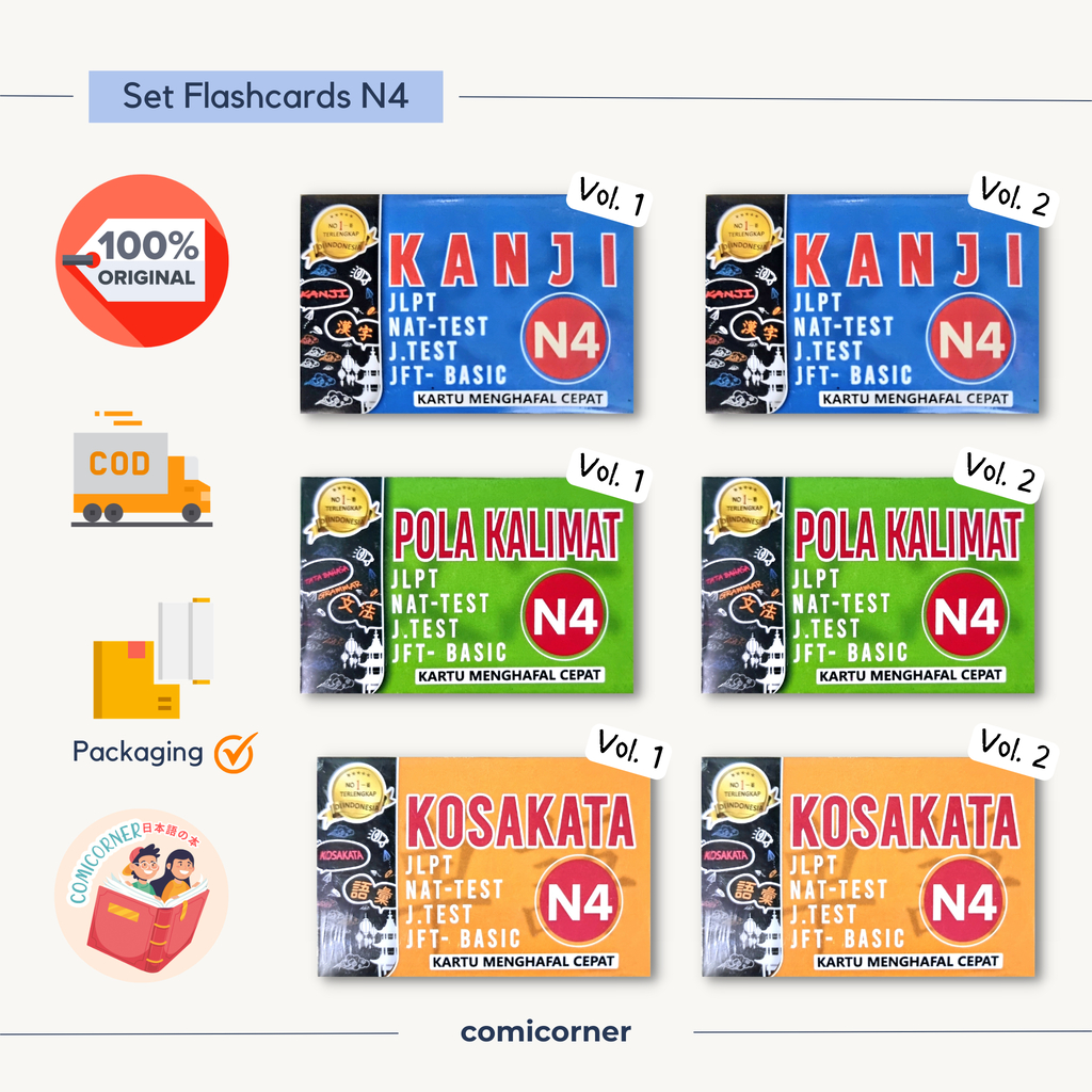 แฟลชการ์ดชุด JLPT N4 ประโยคคําศัพท์ลายคันจิญี่ปุ่น