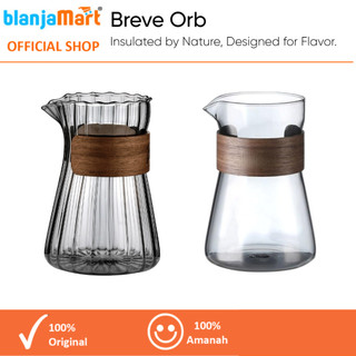 Breve Orb 500ml Coffee Glass Carafe Server Cup Teko Kopi Kaca Tahan Panas Wood handle