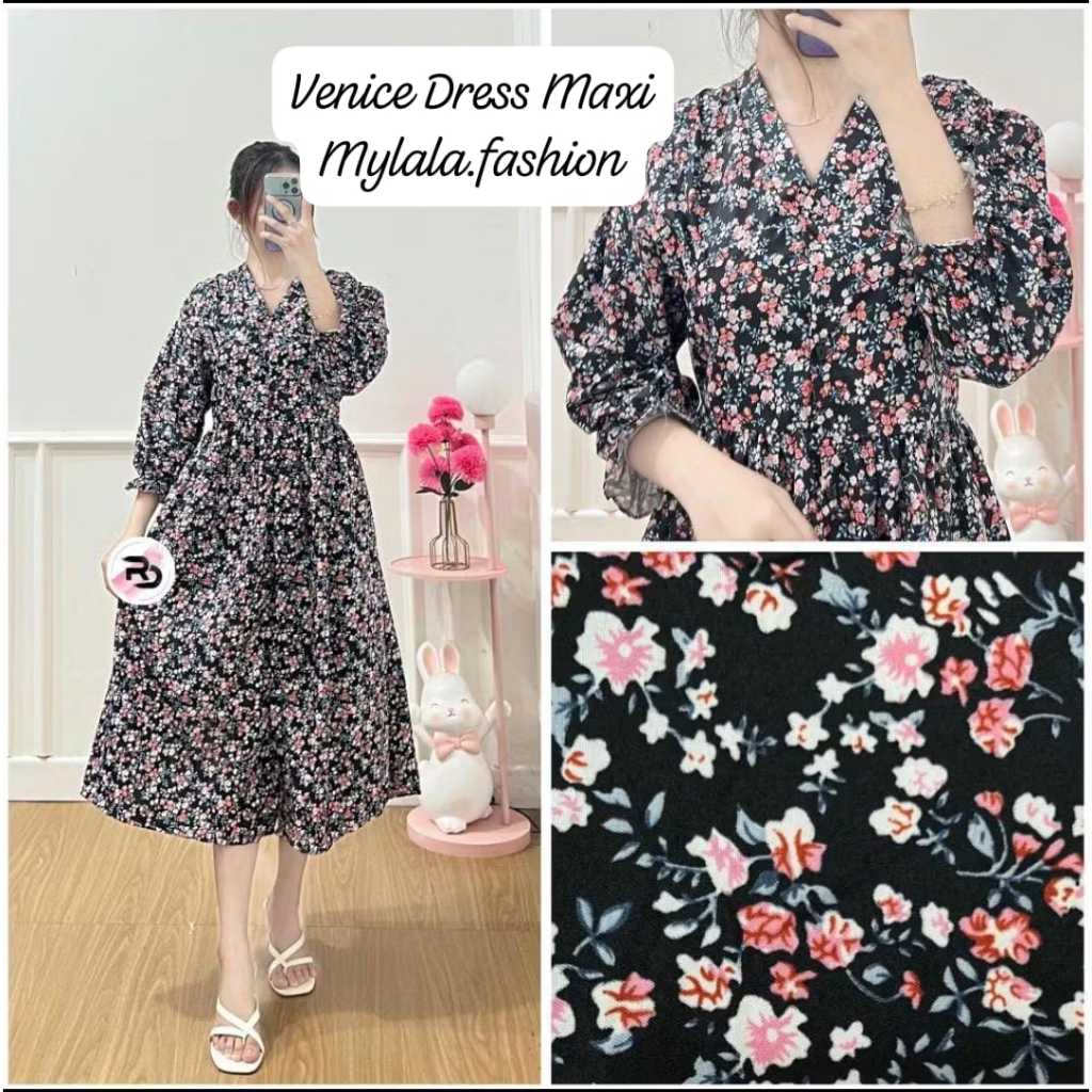 MYLALA FASHION - ชุดเดรส VENICE | MAXI DRESS RAYON PREMIUM เสื้อผ้าผู้หญิง | ชุดเกาหลีพร้อมกระดุมเต็