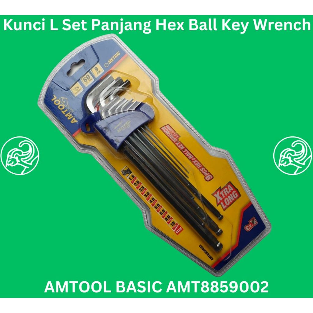 เครื่องมือพื้นฐาน AMT8859002 ประแจกุญแจ Hex Ball 9 ชิ้น 1.5 มม.-10 มม. Xtra Long American Tool