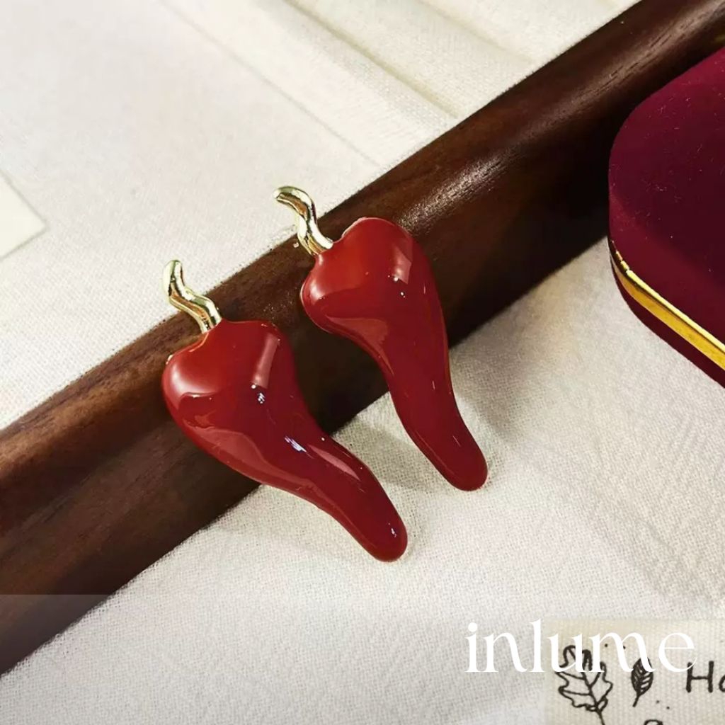 MERAH Inlume.id - REDRITA EARRINGS - 2957 พริกแดงไม่ซ้ําใคร CHILI-SHAPED red GOLD EARRINGS