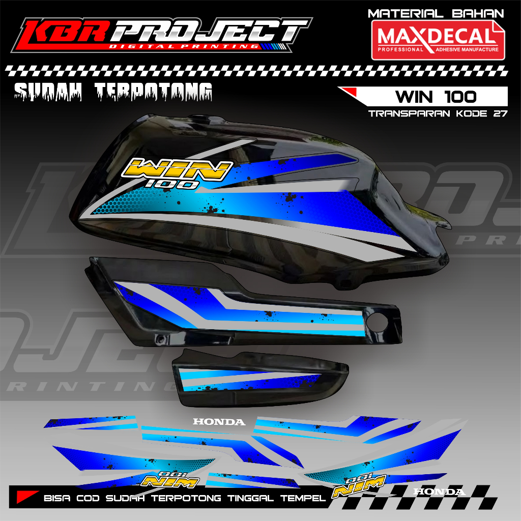 WIN 100 COOL PREMIUM TRANSPARENT STRIPING STICKERS HONDA RACING 27 หลากหลายเส้น ALREADY CUT