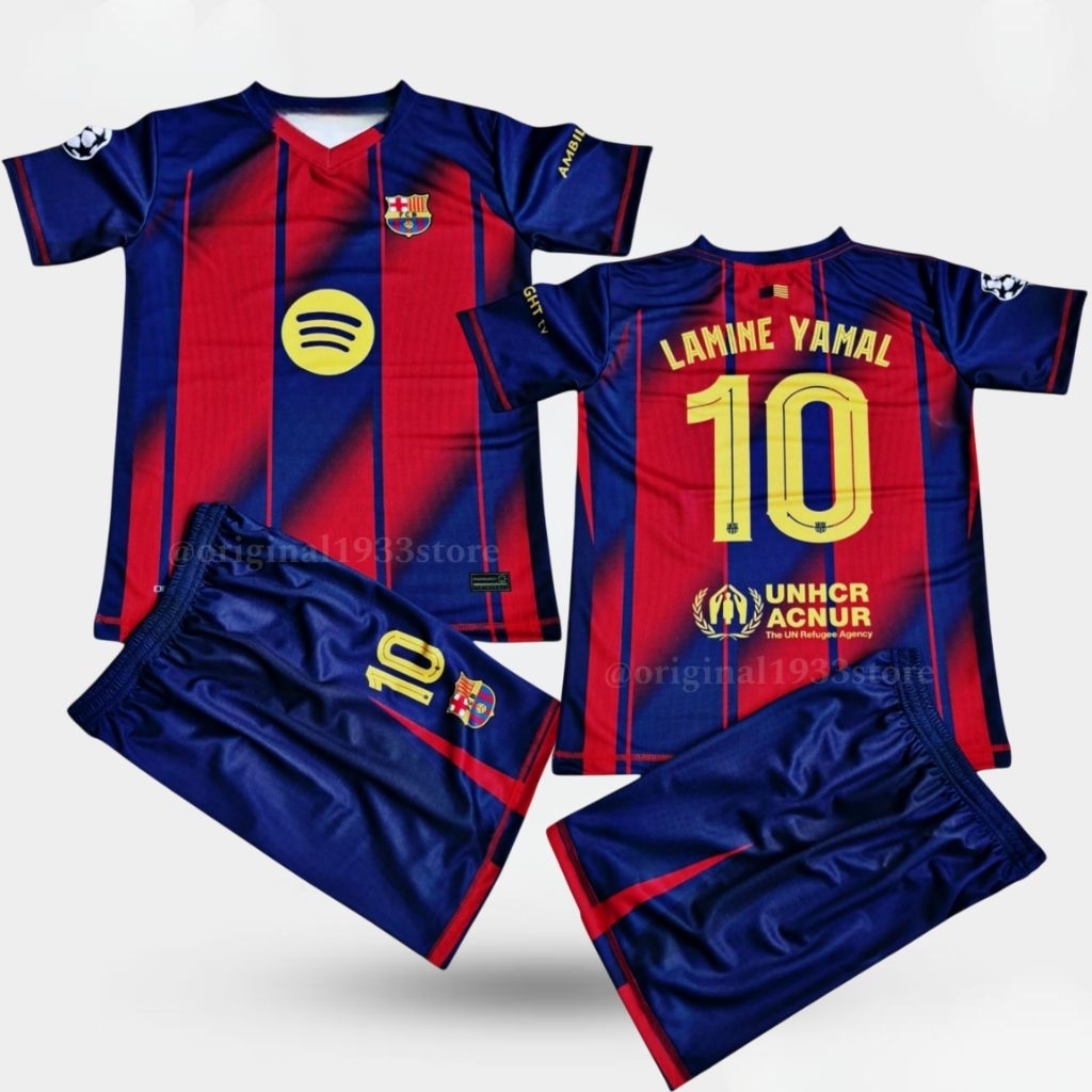 Kids Jersey B4rc3l0n4 2025/2026 Home Kids Football Shirt ชุดเสื้อฟุตบอลเด็ก