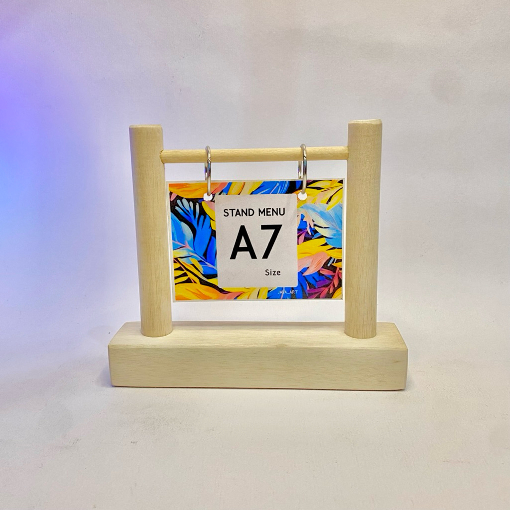 GANTUNGAN A7 WOODEN MENU STAND LANDSCAPE CLASSIC INDUSTRANG TABLE HANGER MENU หมายเลขจอแสดงผล MOUSU