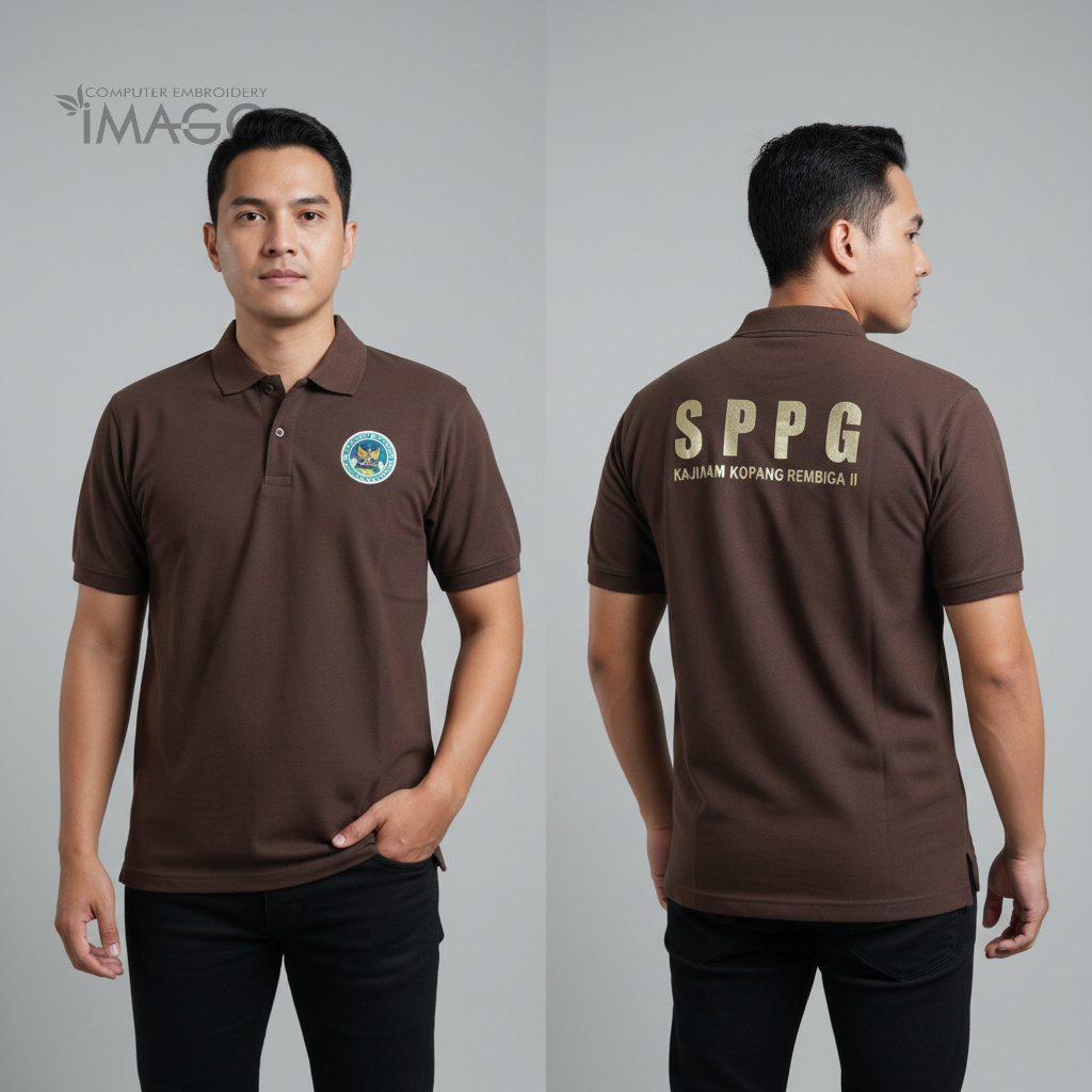 BGN SPPG เสื้อยืดคอปกแขนสั้นสีน้ําตาลปักลาย