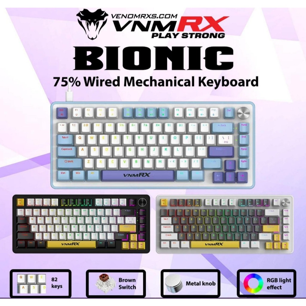 VenomRx Bionic Keyboard Mechanical Light 75% 82 Mechanical RGB พร้อมลูกบิดโลหะ