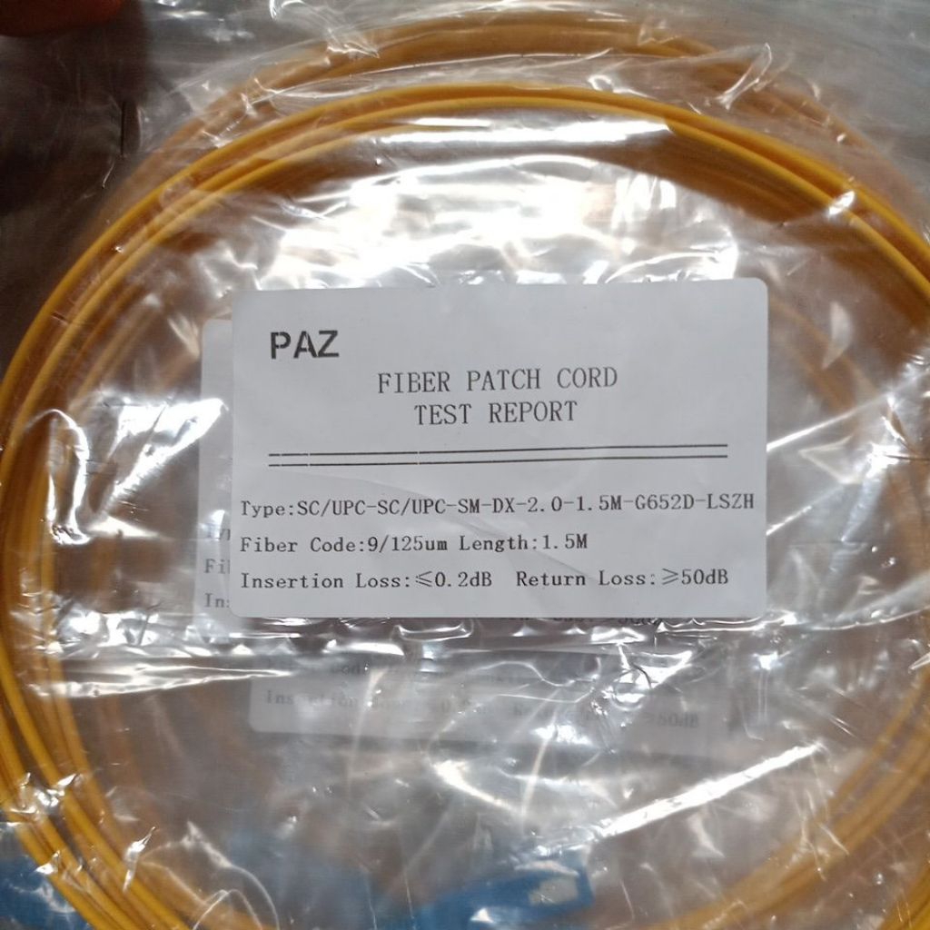 Patchcord PAZ SC-SC UPC SM-2mmi 1.5M Type G652D-LSZH Duplex รับประกันสินค้า Paz ดั้งเดิม