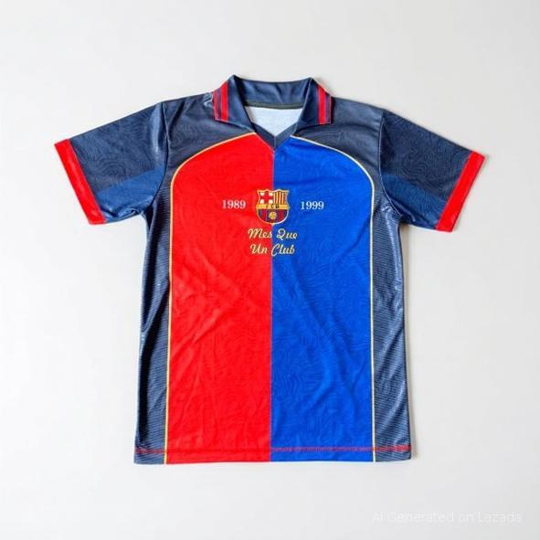 MERAH Retro Fantasy B4aRCel0na Jersey / Unisex Full Print Red Blue Football Jersey / Futsal Jersey