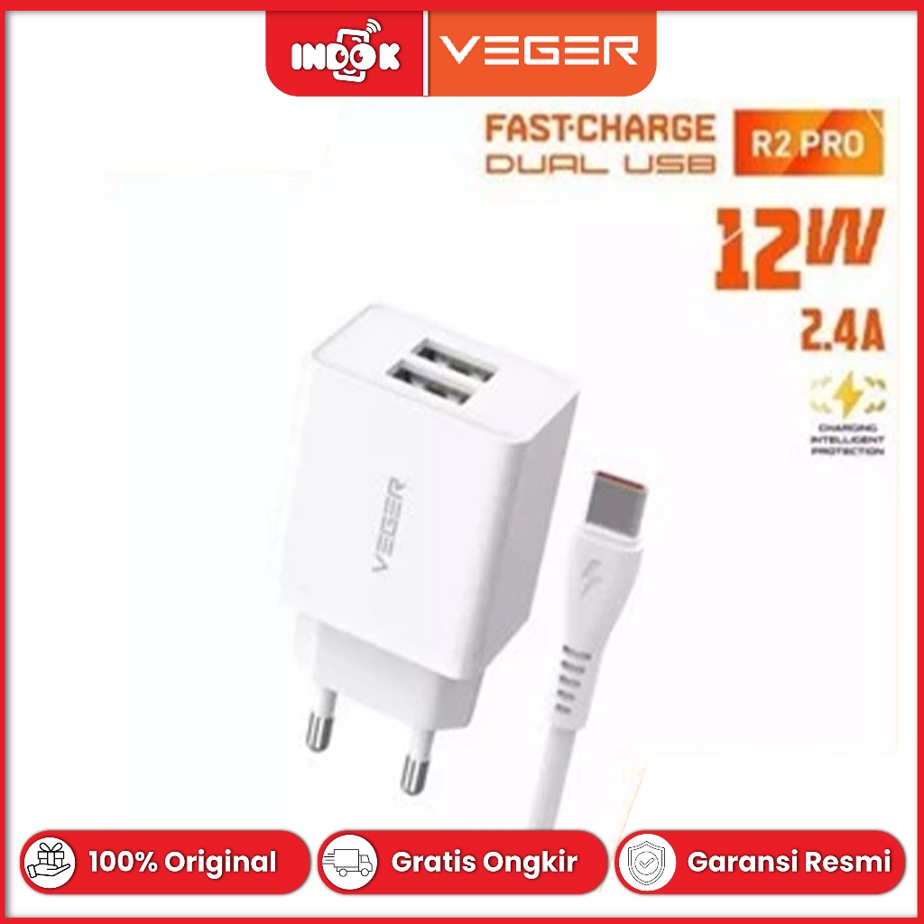 Batok Veger R2 Fast Charging 2.4A 2 Output Original Official Warranty