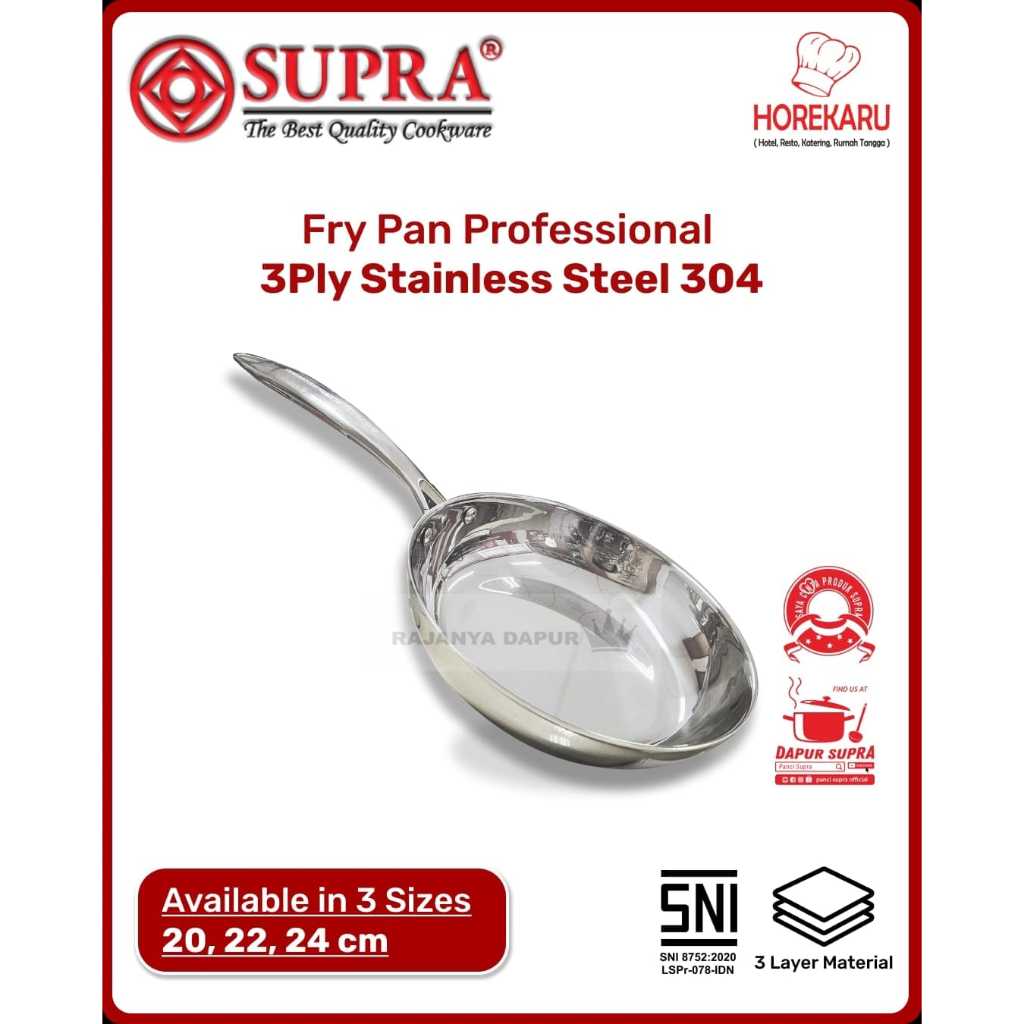 Supra กระทะ กระทะทอดสแตนเลส 3 ชั้น SUS 304 ก้นกระแทกชุดเครื่องครัวมืออาชีพ - กระทะสแตนเลส - กระทะ su