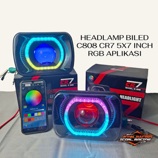 Headlamp Biled RGB L300 5x7 Inch Kotak CR7 Ring Shroud Akrilik RGB Aplikasi Hp Plus Devil Lampu Utama Biled APP RGB Mobil L300